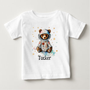 Camiseta Para Bebê Personalize Roupas de Criança Astronauta Urso