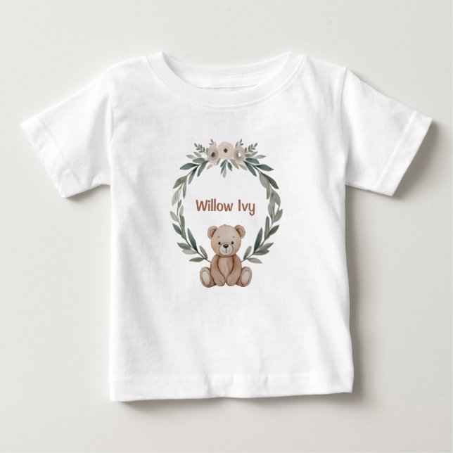 Camiseta Para Bebê Personalized baby t-shirt with teddy bear (Frente)