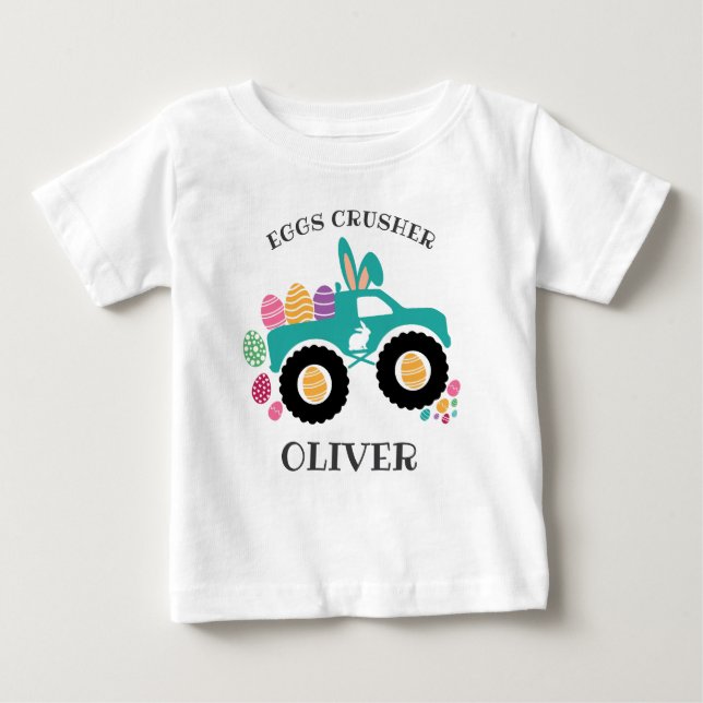 Camiseta Para Bebê Personalized “Eggs Crusher” Monster Truck Easter (Frente)