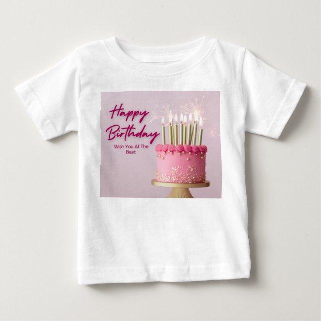Camiseta Para Bebê Personalized Elegant Birthday Greeting Card with P (Frente)