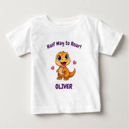 Camiseta Para Bebê Personalized Halfway to One Dinosaur 6 Month