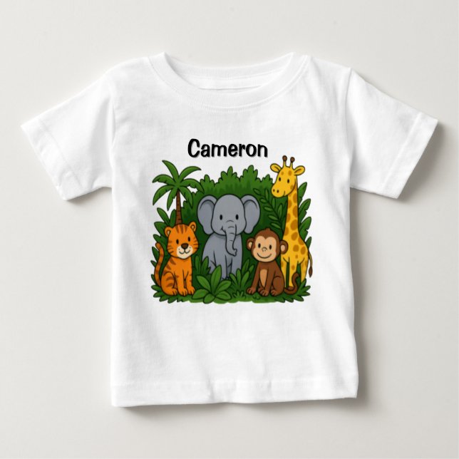 Camiseta Para Bebê Personalized Jungle Animal Design  (Frente)