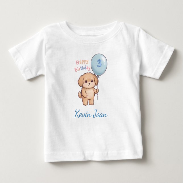 Camiseta Para Bebê Personalized Kids Birthday T-Shirt, Custom Name (Frente)