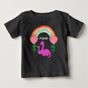 Camiseta Para Bebê Personalized Kids Dinosaur Whimsical Rainbow Heart