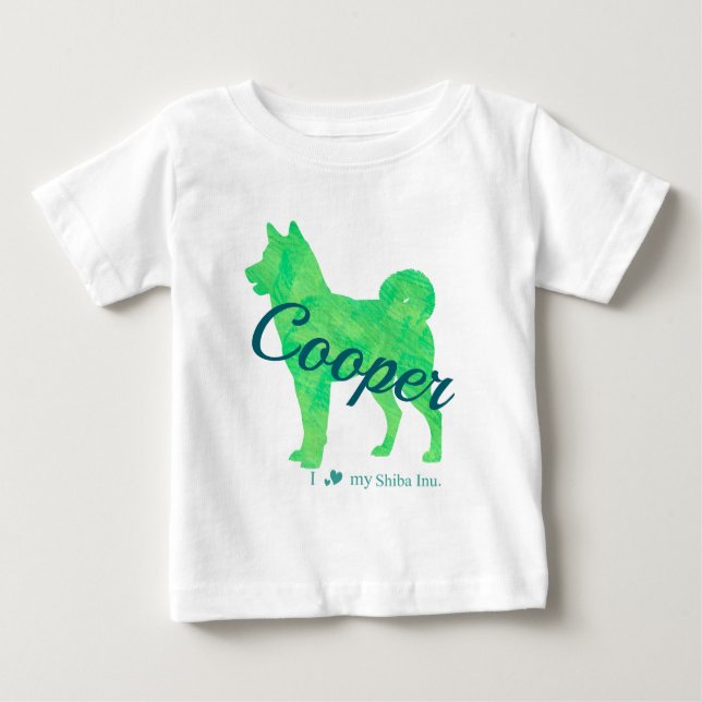 Camiseta Para Bebê Personalized Pastel Green Shiba Inu T-Shirt 柴犬 (Frente)