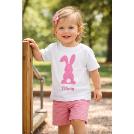 Camiseta Para Bebê Personalized Pink Bunny - Custom Name Cute Rabbit