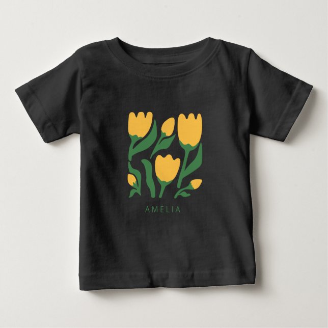 Camiseta Para Bebê Personalized Scandi Floral Birthday (Frente)