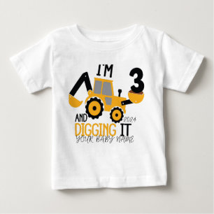 Camiseta Para Bebê Personalized Three 3rd Birthday Construction