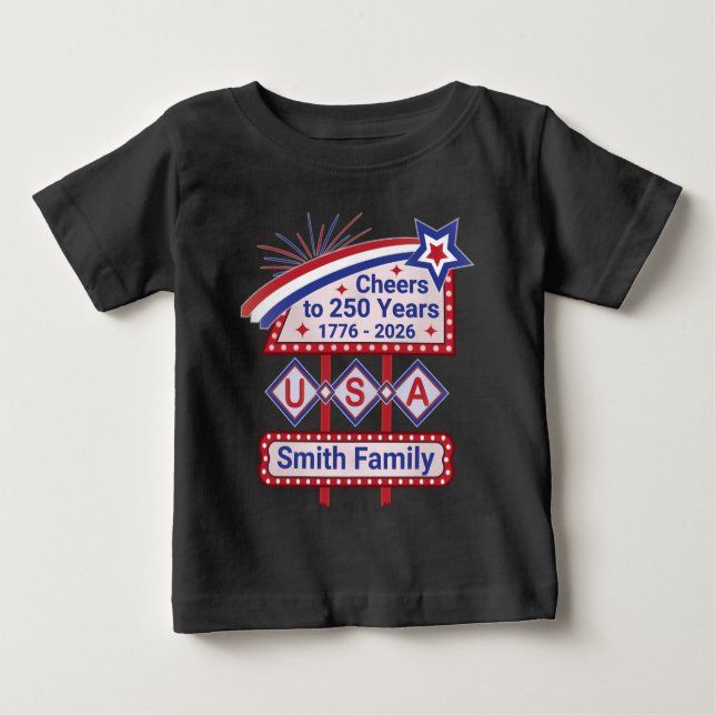 Camiseta Para Bebê Personalized USA 250–Patriotic Retro Marquee (Frente)