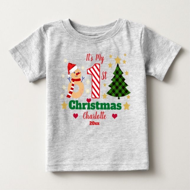 Camiseta Para Bebê Personalizei A Minha Cane De Neve De Natal De 1rua (Frente)