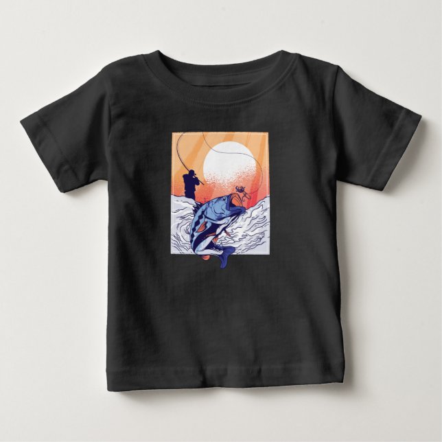 Camiseta Para Bebê Pesca com mosca de Perch - Peixes Predatórios de C (Frente)