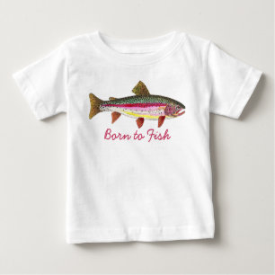 Camiseta Para Bebê Pesca de mosca rosa-branca "Nascer a peixe"