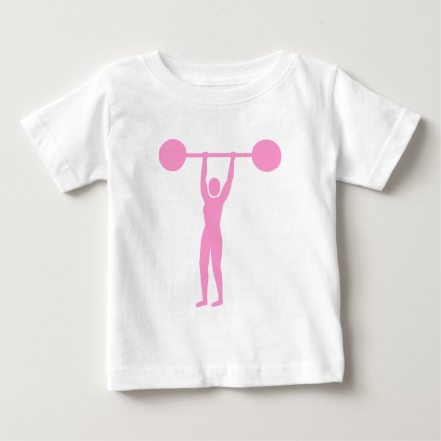 Camiseta Para Bebê Peso Levantando 02 - Rosa (Frente)