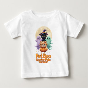 Camiseta Para Bebê Pet Boo Crew - Fantasmas bonitos com Gato e Cão