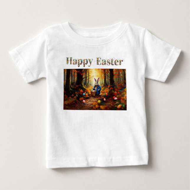 Camiseta Para Bebê Peter Easter Bunny com cesto de ovos de Páscoa (Frente)