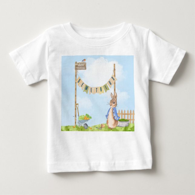 Camiseta Para Bebê Peter, Festa de Jardim de Aniversário do Coelho (Frente)
