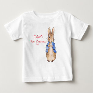 Camiseta Para Bebê Peter, o Coelho Personalizar Primeiro Natal