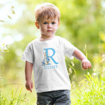 Camiseta Para Bebê Peter Rabbit Baby Boy Monogram Name Baby T-Shirt<br><div class="desc">Watercolor Blue Peter Rabbit Baby Boy's Monogram Name Baby T-Shirt. Matching items available.</div>
