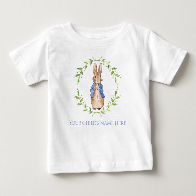 Camiseta Para Bebê Peter Rabbit com Personalização do Nome da Criança (Frente)