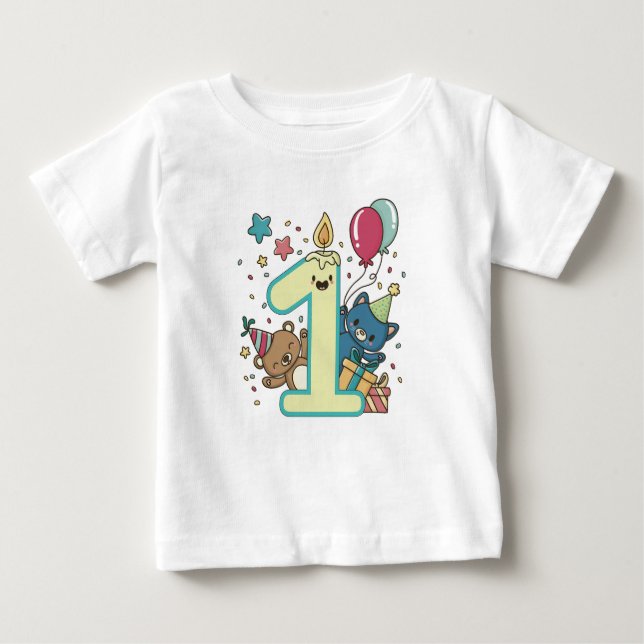 Camiseta Para Bebê Peter Rabbit | Menino Primeiro Aniversário com Nom (Frente)