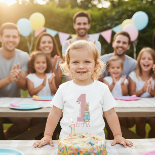 Camiseta Para Bebê Peter Rabbit Primeiro Aniversário da Menina - No