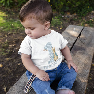 Camiseta Para Bebê Peter Rabbit   Rapaz Primeiro Aniversário com Nome