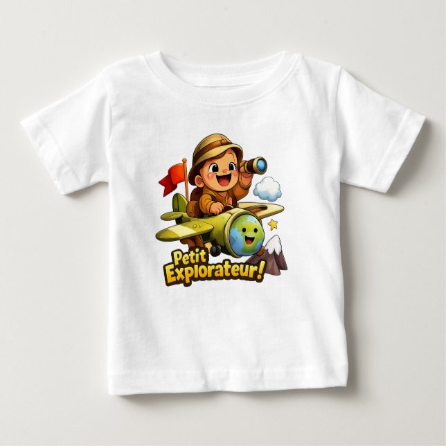 Camiseta Para Bebê Petit Explorateur Cute Baby Adventure Illustration (Frente)