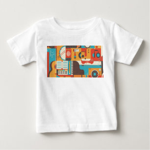 Camiseta Para Bebê Piano com guitarra Colorida