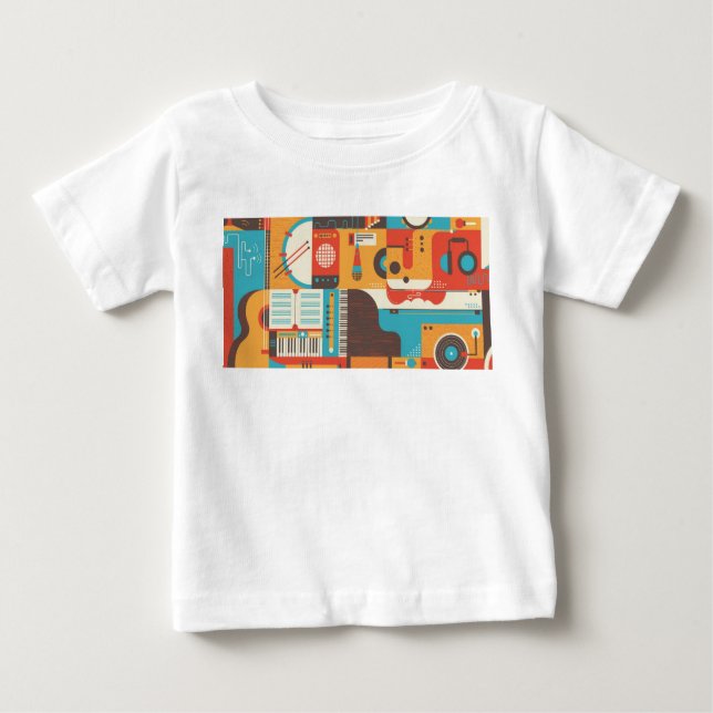 Camiseta Para Bebê Piano com guitarra Colorida (Frente)