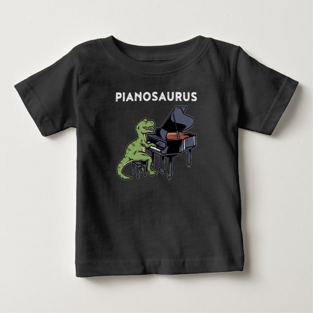 Camiseta Para Bebê Piano Piano Gift Crianças Pianista Dinossauro Pian (Frente)