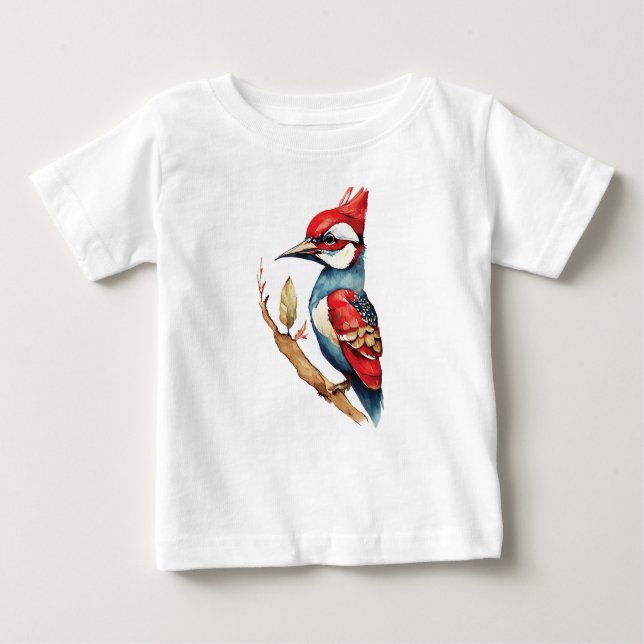 Camiseta Para Bebê Pica-pau vermelho e azul (Frente)
