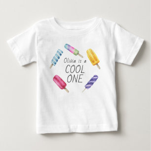 Camiseta Para Bebê Picolé de Sorvete de Verão em Aquarela Aniversário