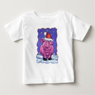 Camiseta Para Bebê Pig Christmas