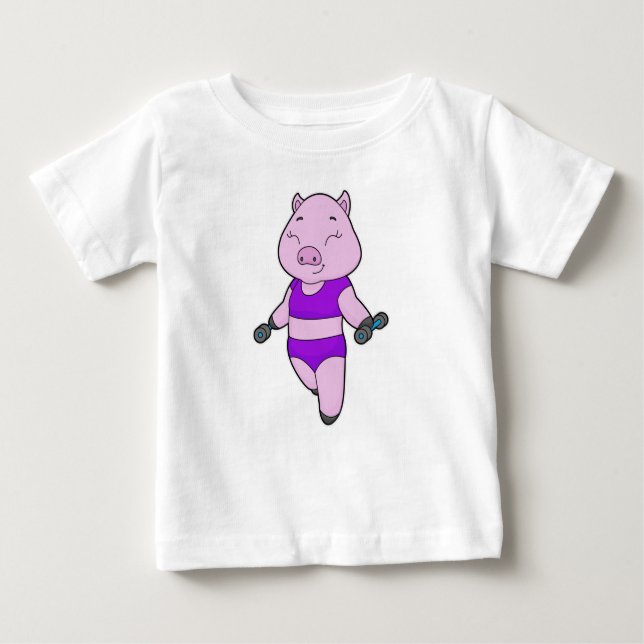 Camiseta Para Bebê Pig Malhação Dumbbell (Frente)