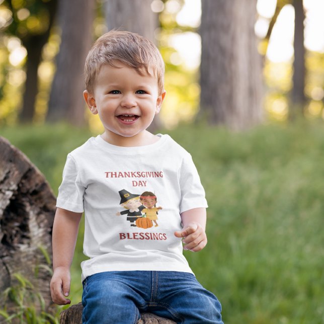 Camiseta Para Bebê Pilgrim and Native American Children Thanksgiving (Criador carregado)