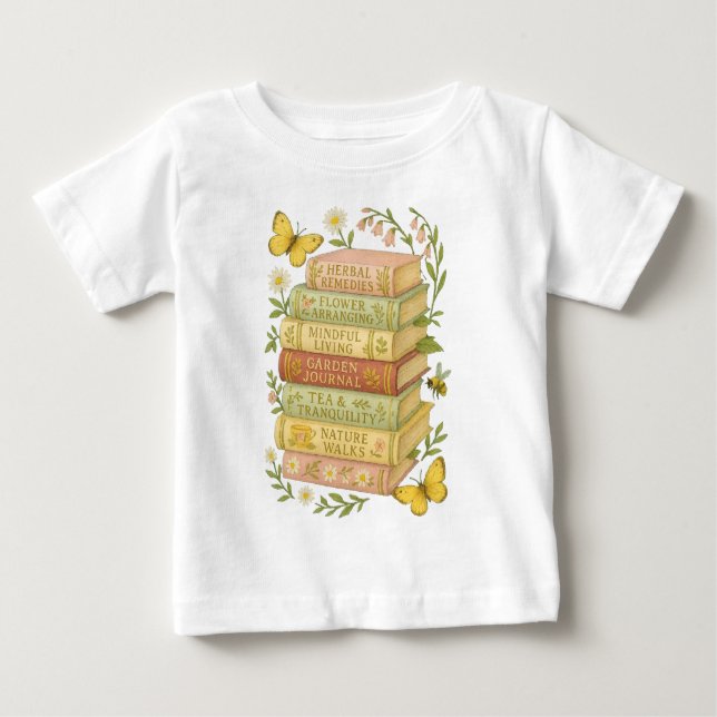 Camiseta Para Bebê Pilha Botânica Natureza e Livro (Frente)