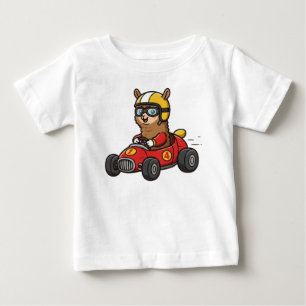 Camiseta Para Bebê Piloto de Carro de Corrida de Alpaca Bebê Fofo