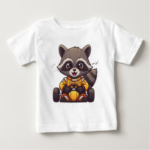 Camiseta Para Bebê Piloto de Carro de Corrida de Guaxinim Bebê Fofo