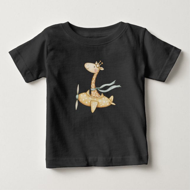Camiseta Para Bebê Piloto Giraffe de Aquarela (Frente)