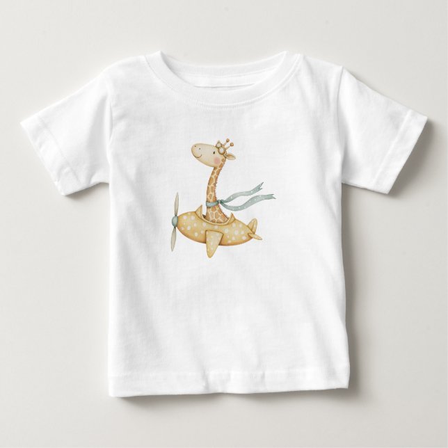 Camiseta Para Bebê Piloto Giraffe de Aquarela (Frente)