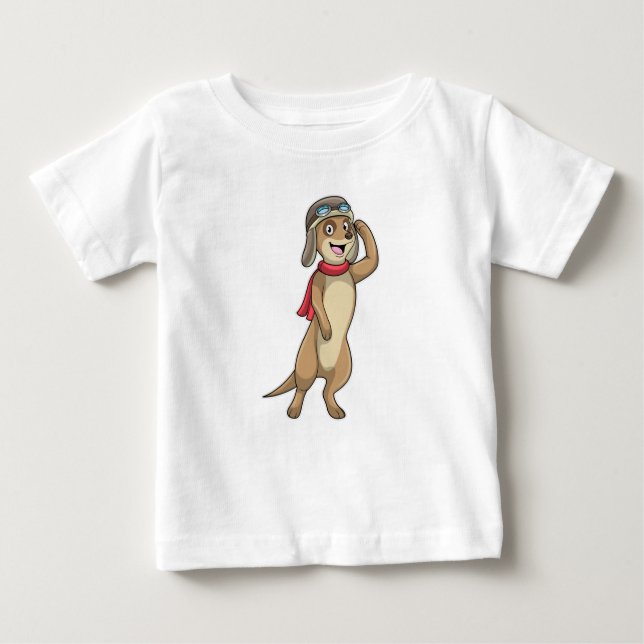 Camiseta Para Bebê Piloto Meerkat com chapéu piloto (Frente)