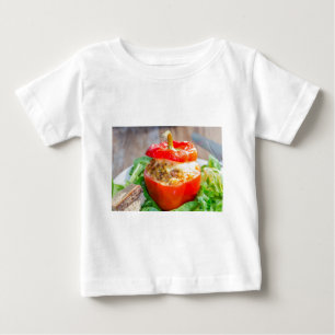 Camiseta Para Bebê Pimentos cozidos em película com molho de carne e