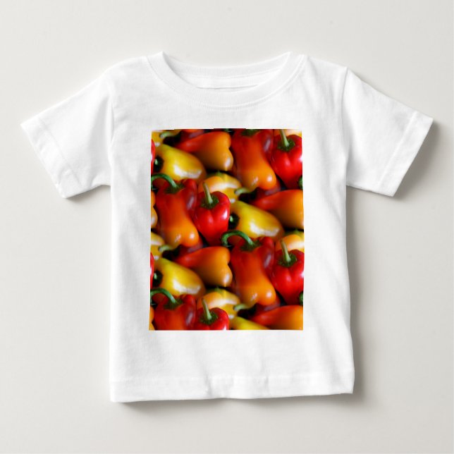 Camiseta Para Bebê Pimentos vermelhos e amarelos (Frente)