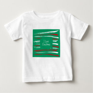 Camiseta Para Bebê Pincel de Natal Gira Verde Branca Longa Folga