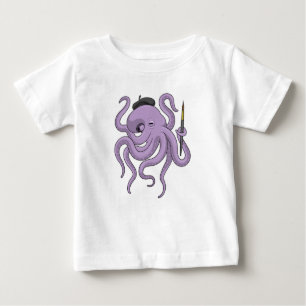 Camiseta Para Bebê Pincel de Pintura de Octopus