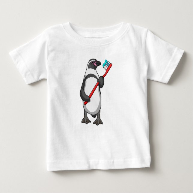 Camiseta Para Bebê Pincel dos dentes pinguins (Frente)