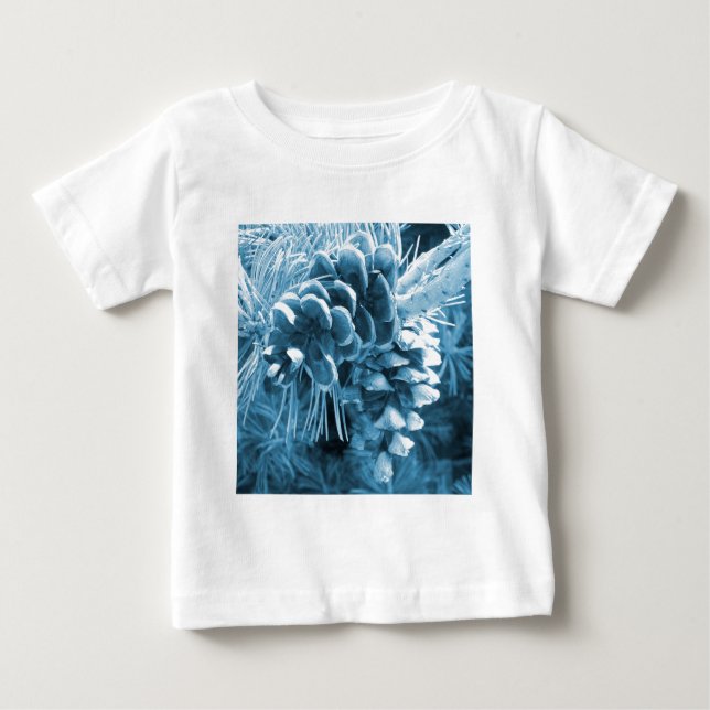 Camiseta Para Bebê Pinecone azul-do-natal primitivo (Frente)