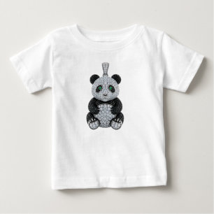 Camiseta Para Bebê Pingente de Panda em Diamante de Luxo em Platina