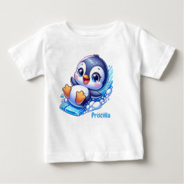 Camiseta Para Bebê Pinguim Adorável deslizando no gelo