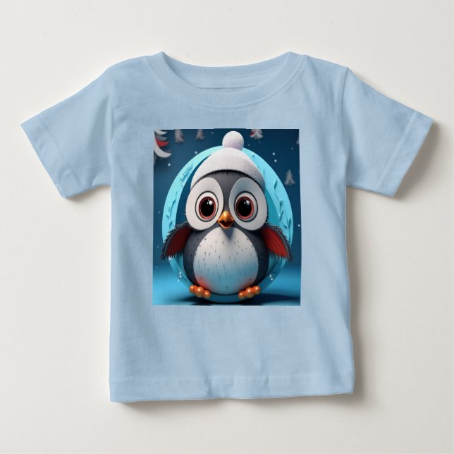 Camiseta Para Bebê Pinguim Bonito com Olhos Grandes Prontos Para Cama (Frente)